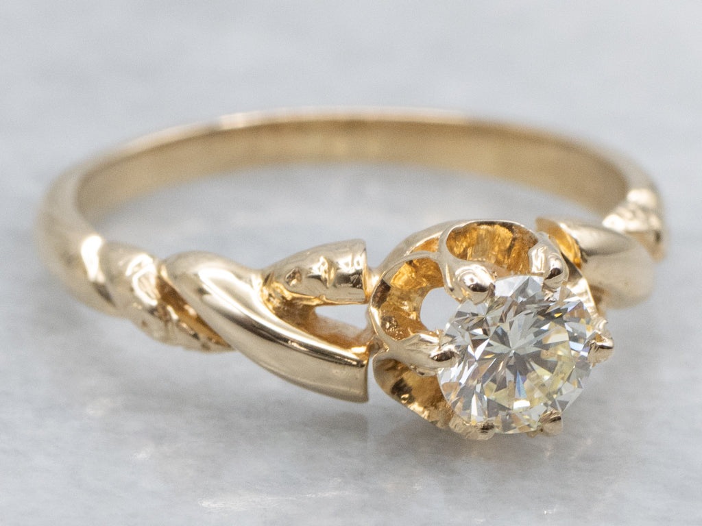 Buttercup-Set Diamond Solitaire Engagement Ring with Twisted Shoulders