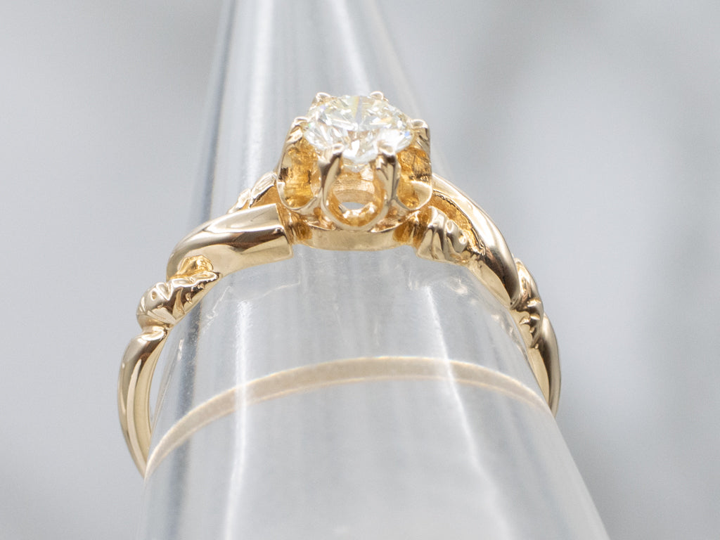 Buttercup-Set Diamond Solitaire Engagement Ring with Twisted Shoulders