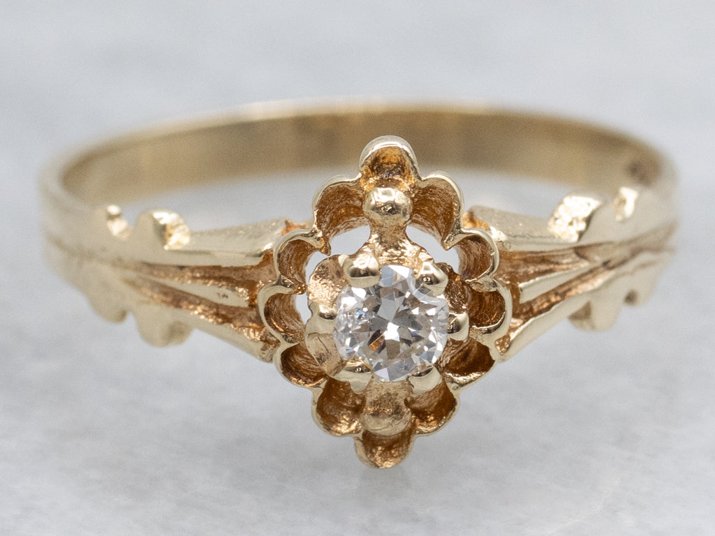 Antique Diamond Buttercup Solitaire Engagement Ring