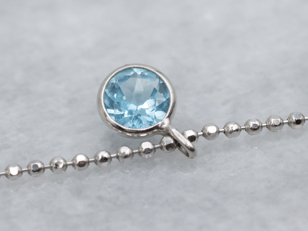 White Gold Blue Topaz Gemstone Station Necklace