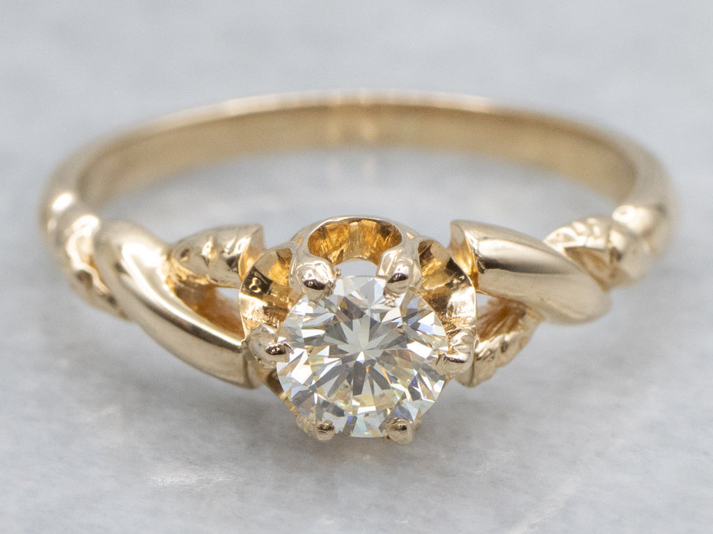 Buttercup-Set Diamond Solitaire Engagement Ring with Twisted Shoulders