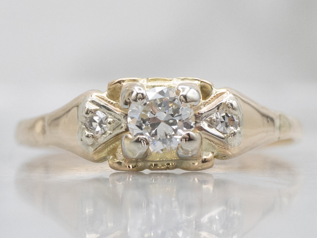 Three-Stone Vintage European Cut Diamond Engagement Ring