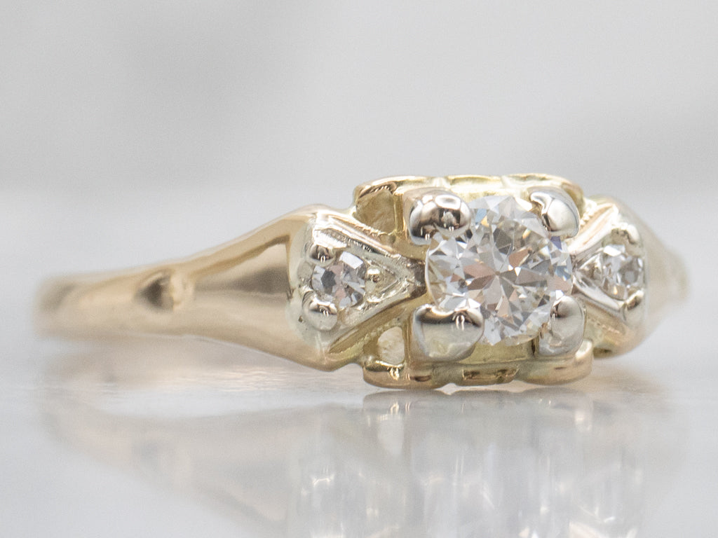 Three-Stone Vintage European Cut Diamond Engagement Ring