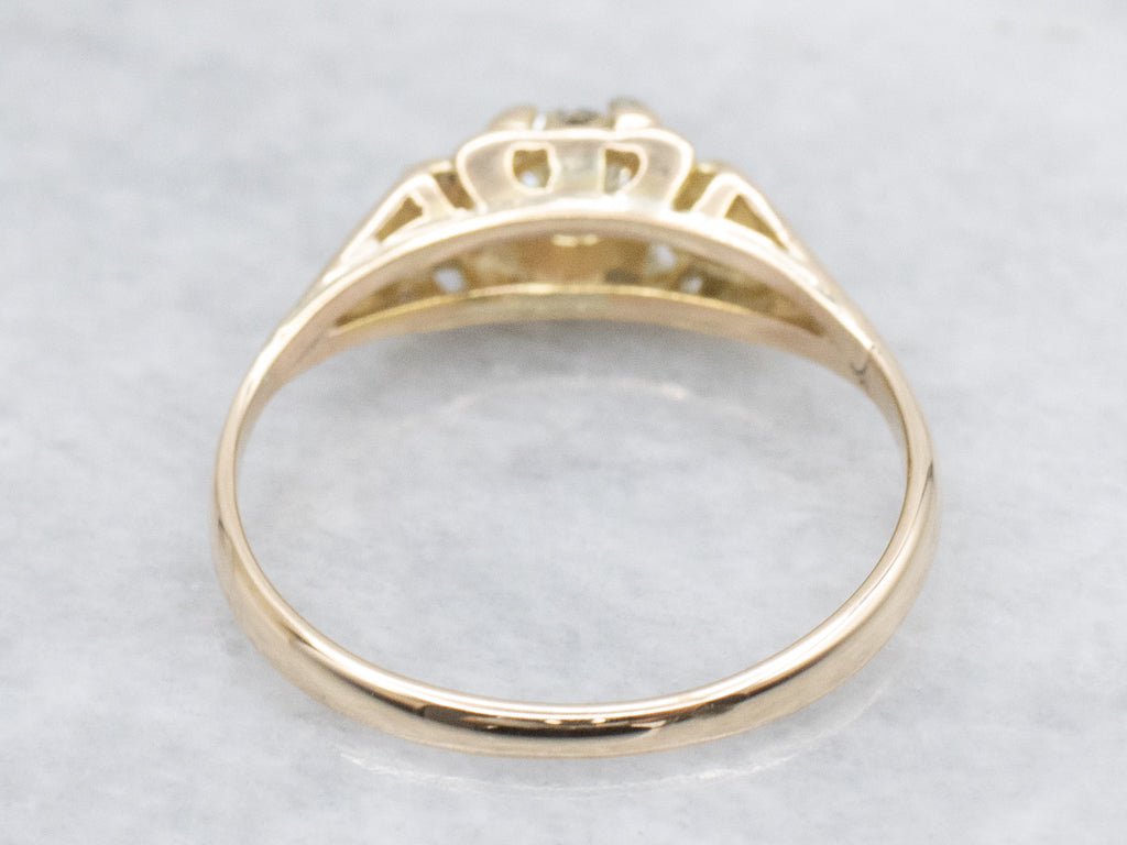 Three-Stone Vintage European Cut Diamond Engagement Ring