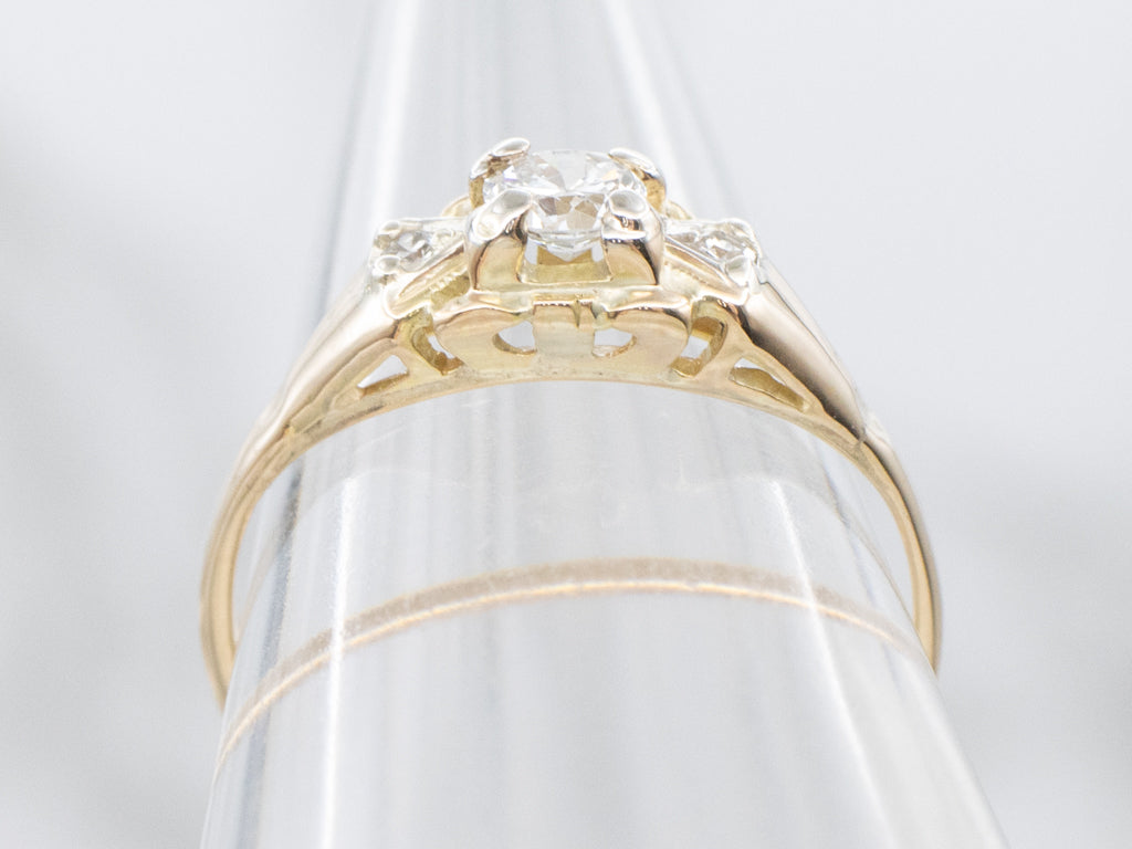 Three-Stone Vintage European Cut Diamond Engagement Ring