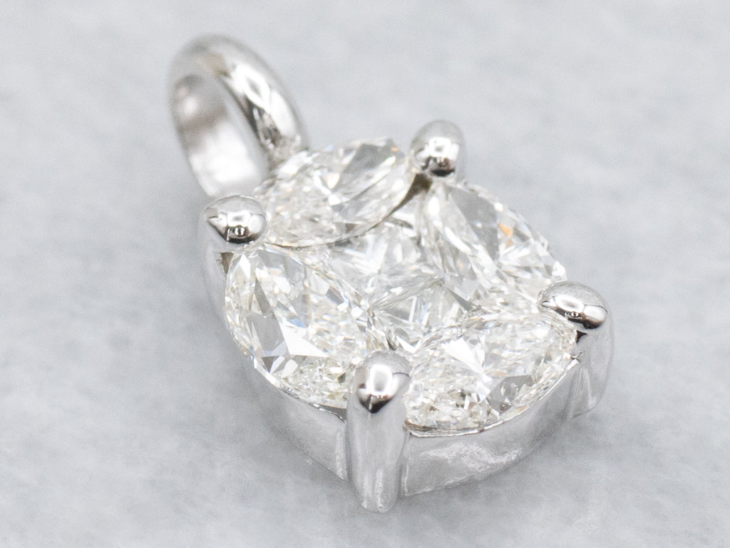 White Gold Mix-Cut Diamond Cluster Pendant