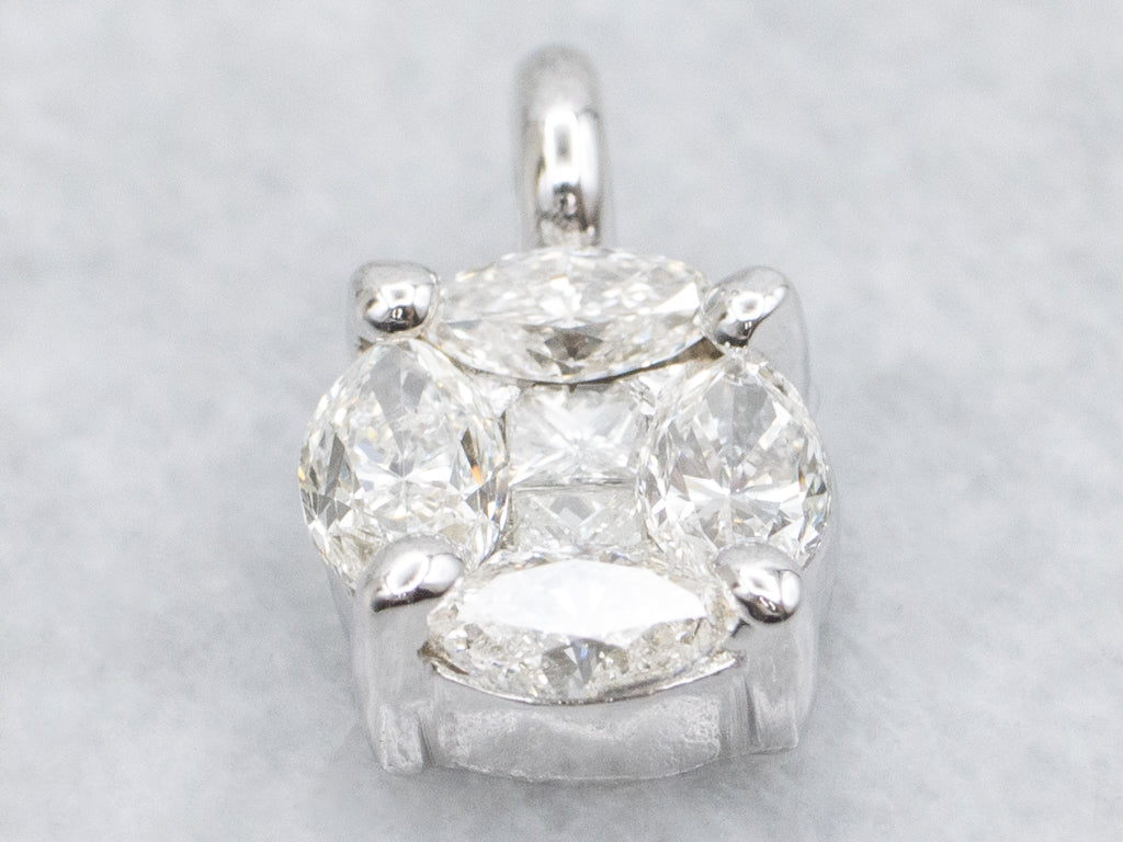 White Gold Mix-Cut Diamond Cluster Pendant