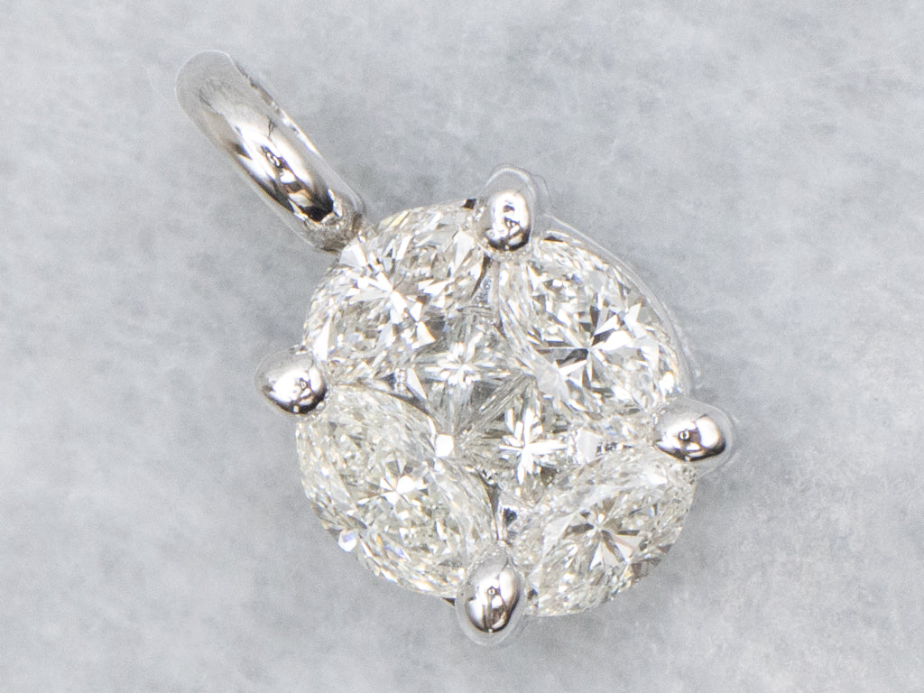 White Gold Mix-Cut Diamond Cluster Pendant