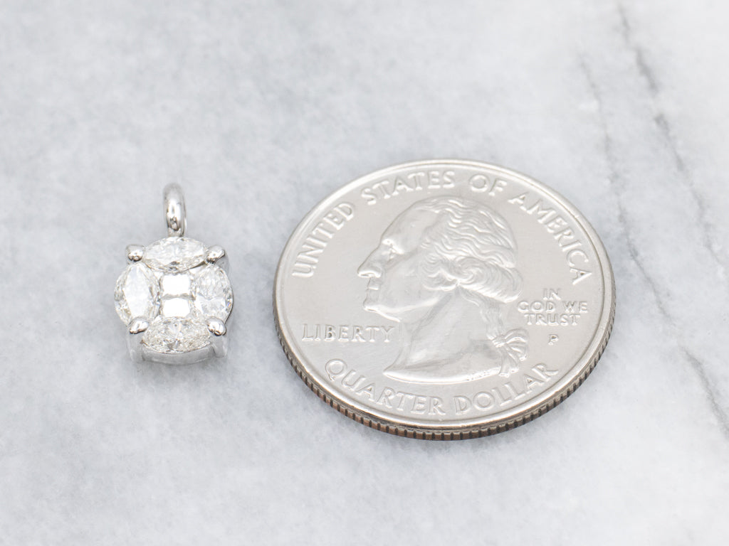 White Gold Mix-Cut Diamond Cluster Pendant