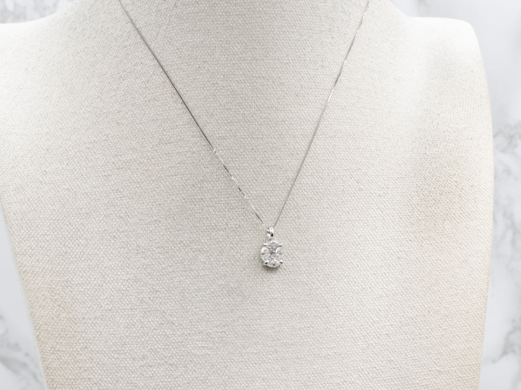 White Gold Mix-Cut Diamond Cluster Pendant