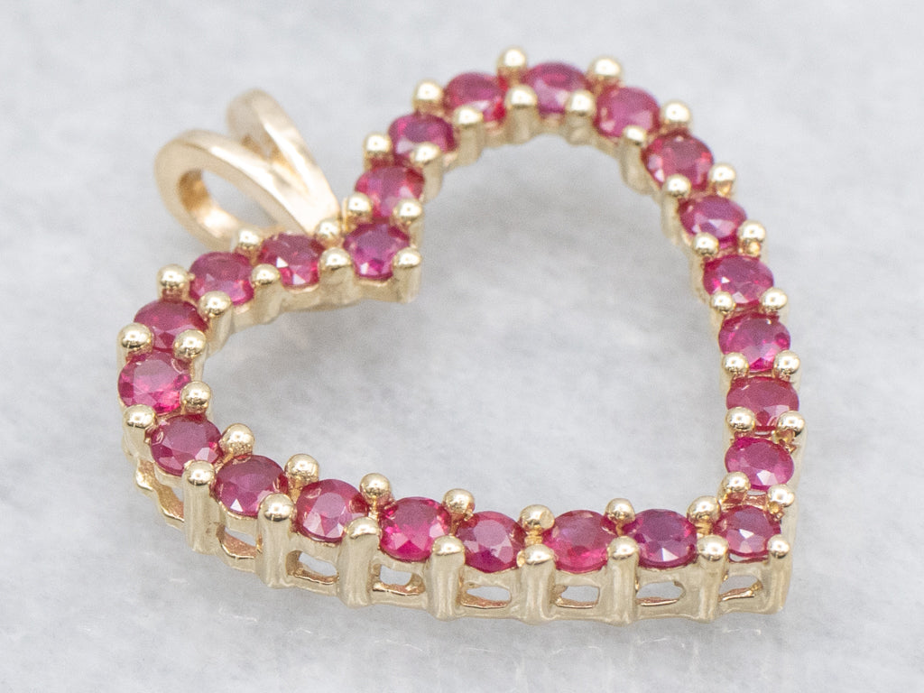 Yellow Gold Ruby Gemstone Heart Pendant