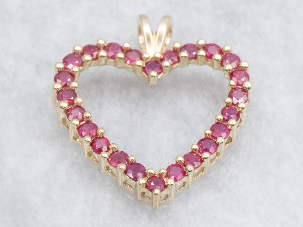 Yellow Gold Ruby Gemstone Heart Pendant