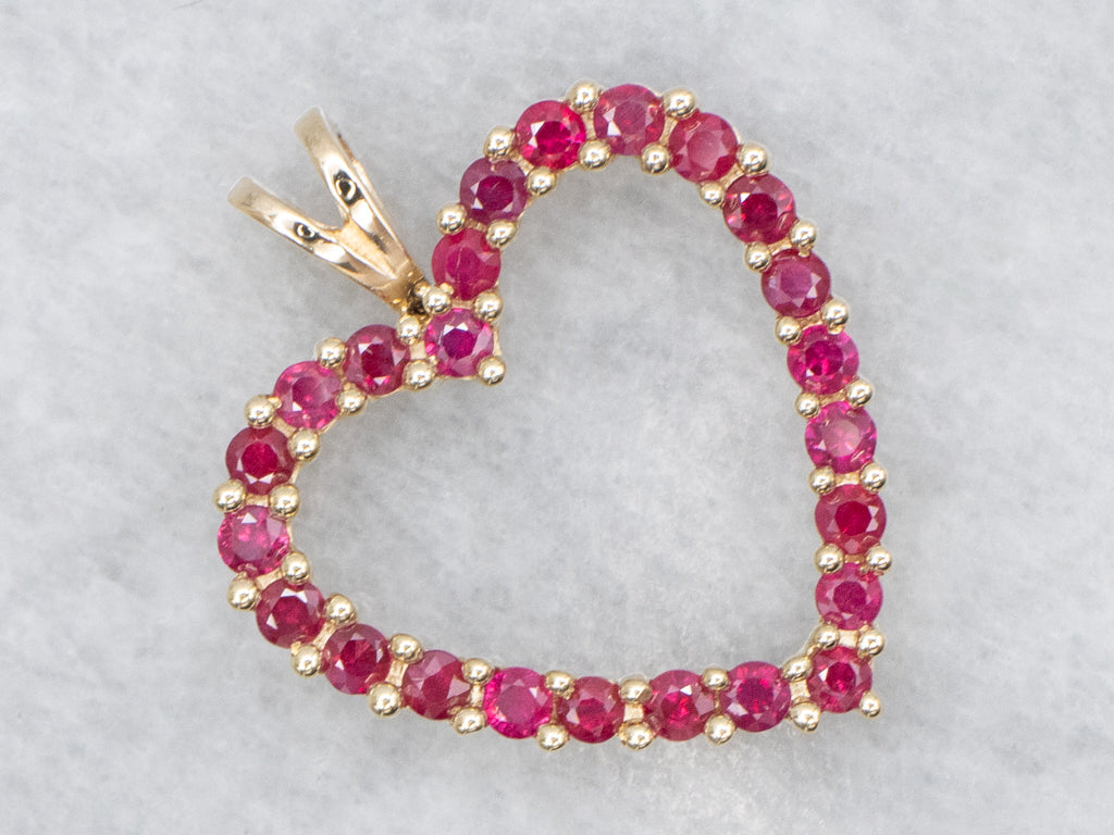 Yellow Gold Ruby Gemstone Heart Pendant