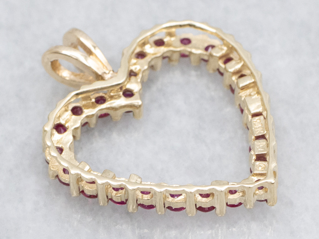 Yellow Gold Ruby Gemstone Heart Pendant