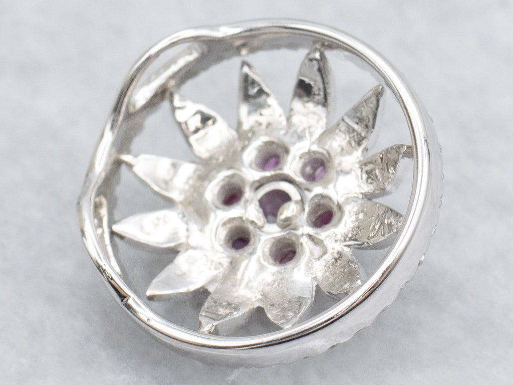 Ruby and Diamond Cluster Flower Pendant with Hidden Bail