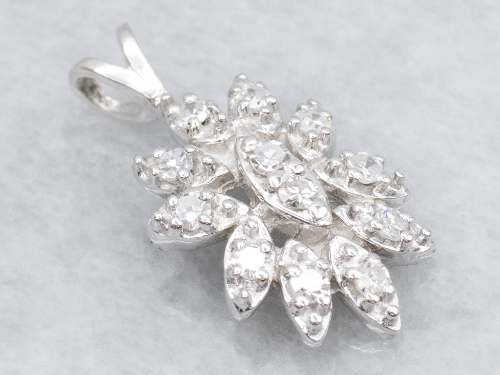Floral White Gold Diamond Cluster Pendant