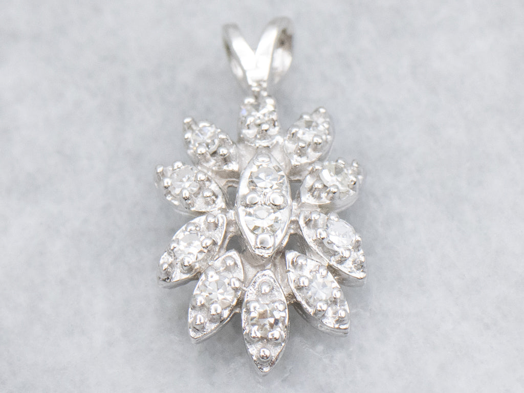 Floral White Gold Diamond Cluster Pendant