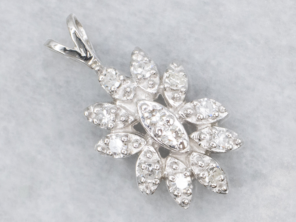Floral White Gold Diamond Cluster Pendant
