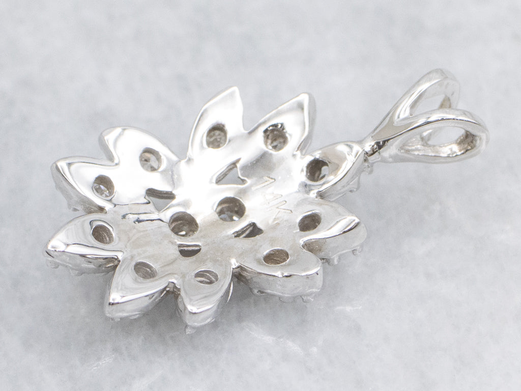 Floral White Gold Diamond Cluster Pendant