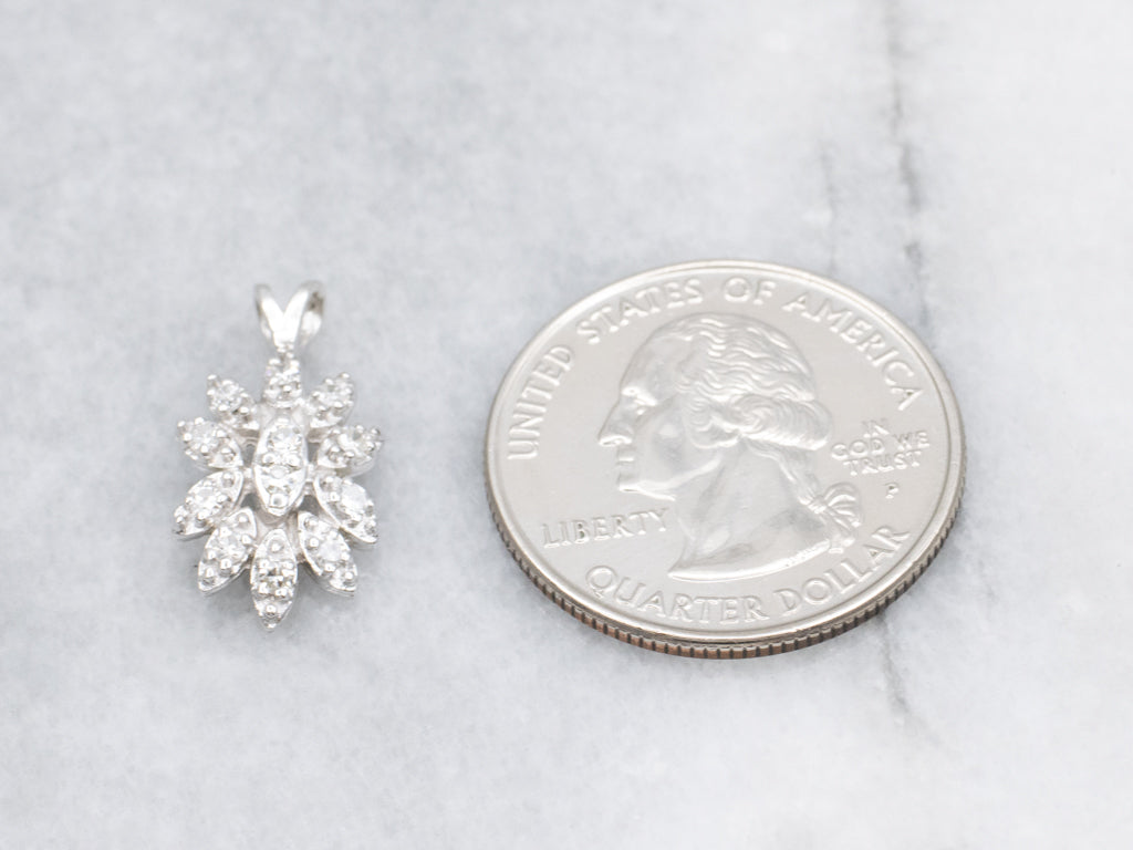 Floral White Gold Diamond Cluster Pendant