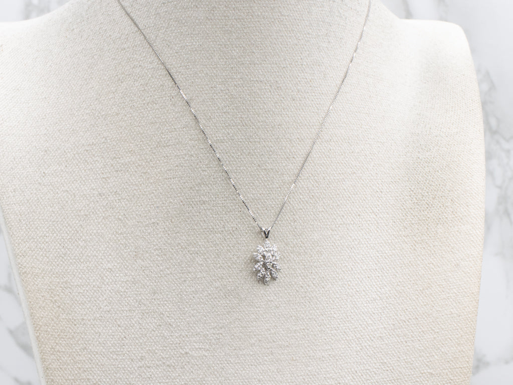 Floral White Gold Diamond Cluster Pendant