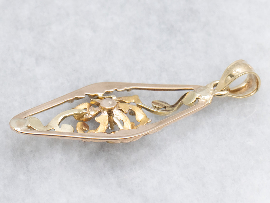 Antique Scrolling Gold Old Mine Cut Diamond Pendant