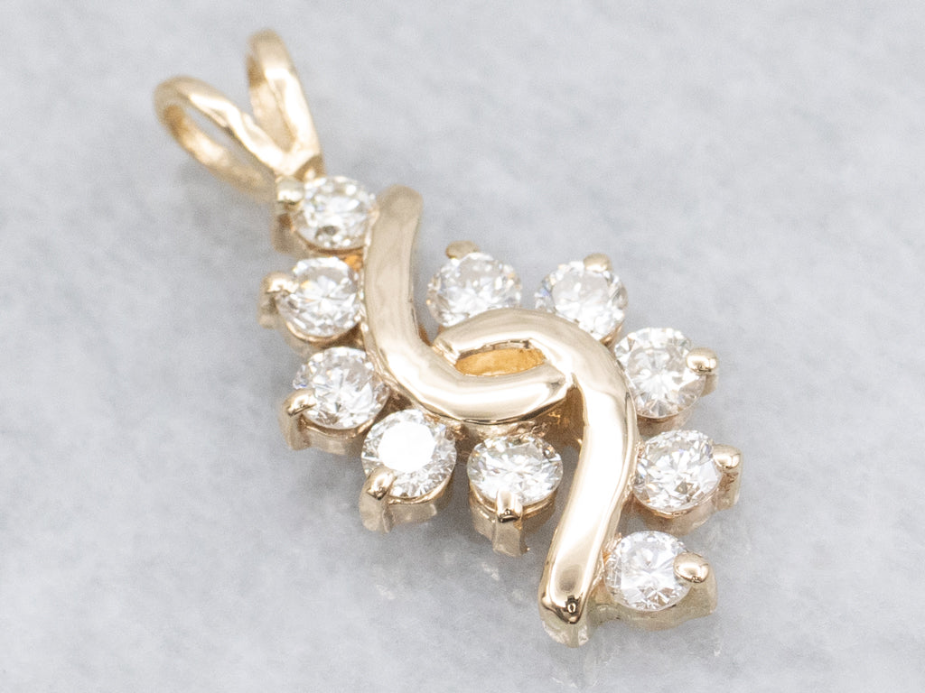 Curved Yellow Gold Diamond Pendant