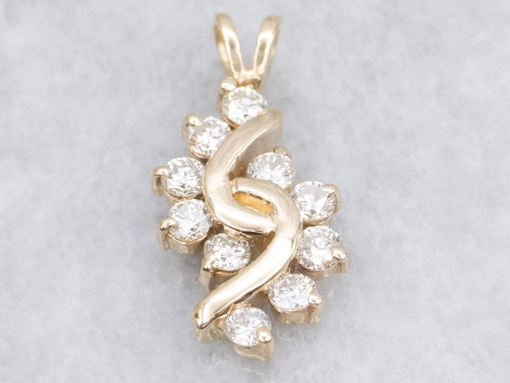 Curved Yellow Gold Diamond Pendant