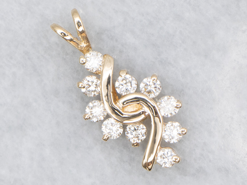 Curved Yellow Gold Diamond Pendant