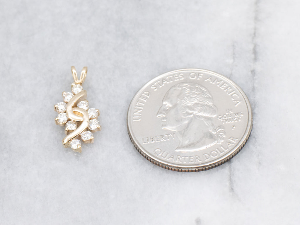 Curved Yellow Gold Diamond Pendant