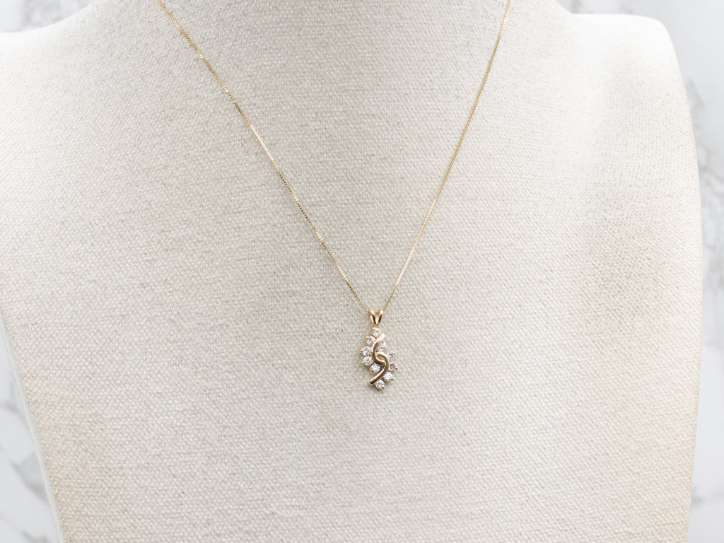 Curved Yellow Gold Diamond Pendant