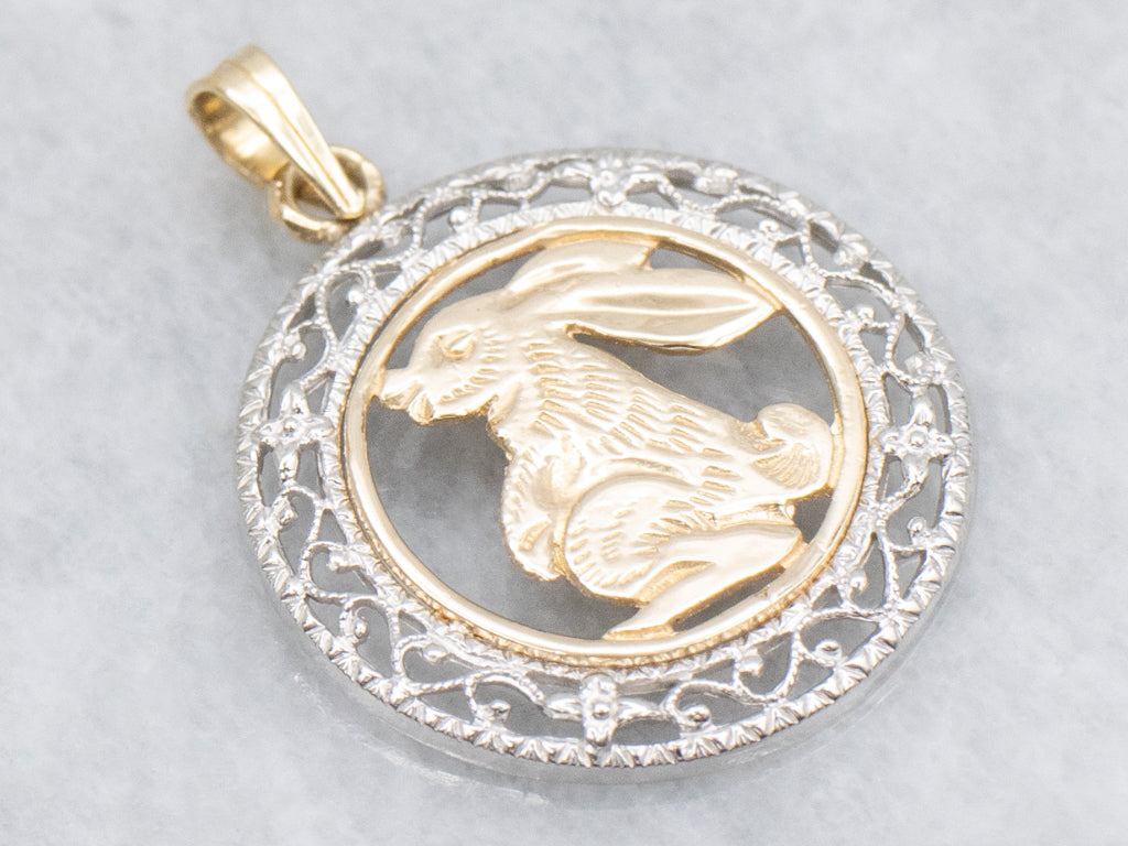 Mix-Era Rabbit and Gold Floral Filigree Pendant