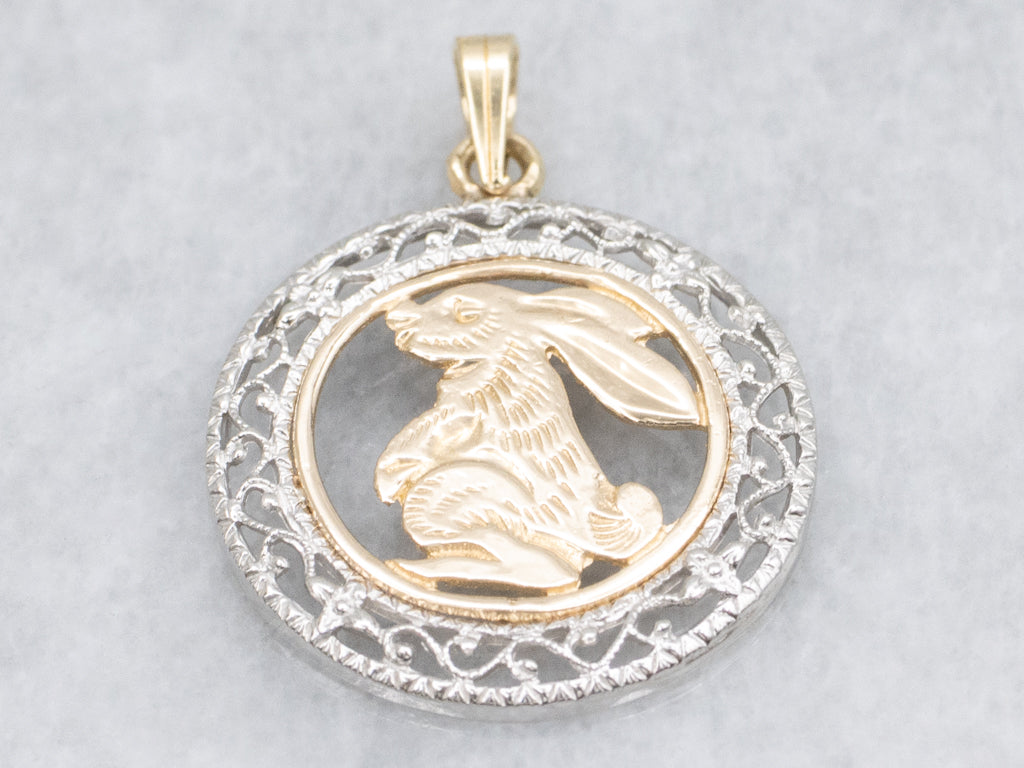 Mix-Era Rabbit and Gold Floral Filigree Pendant