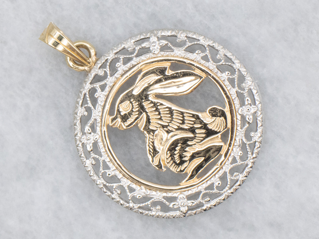 Mix-Era Rabbit and Gold Floral Filigree Pendant