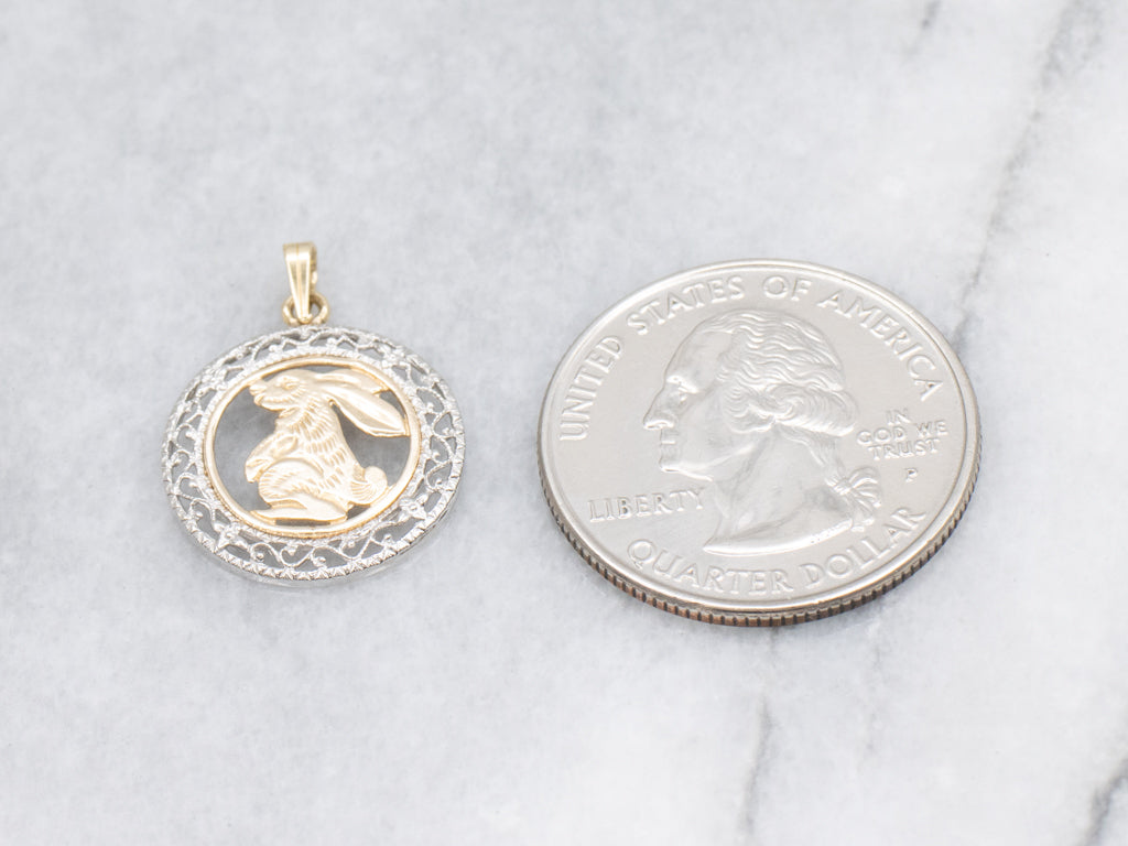Mix-Era Rabbit and Gold Floral Filigree Pendant
