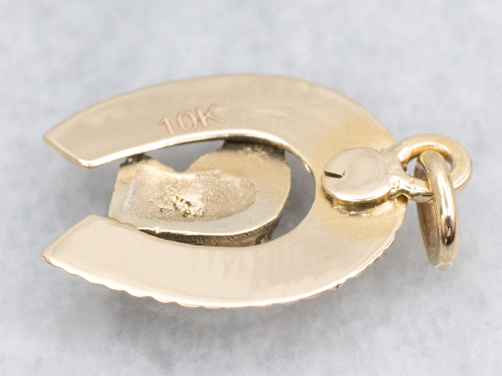 Yellow Gold Lucky Horseshoe Garnet Equestrian Pendant