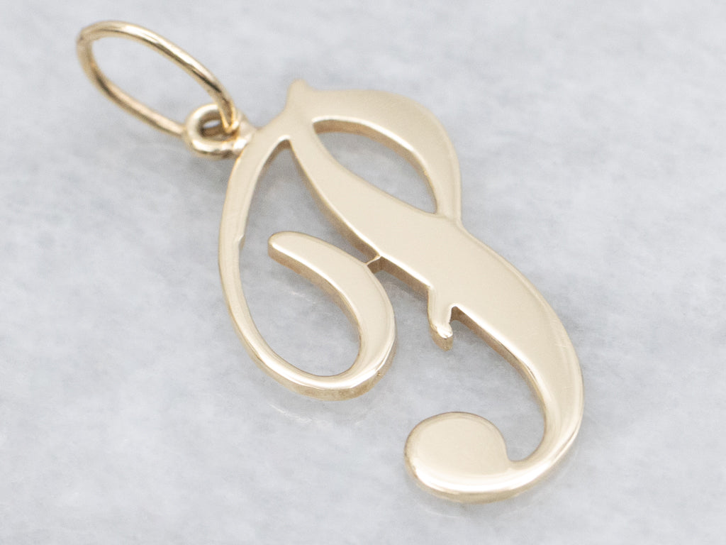 Cursive Yellow Gold Letter "P" Initial Pendant