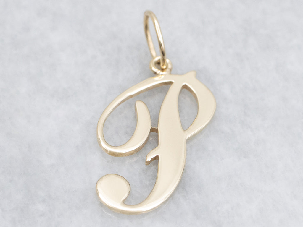 Cursive Yellow Gold Letter "P" Initial Pendant