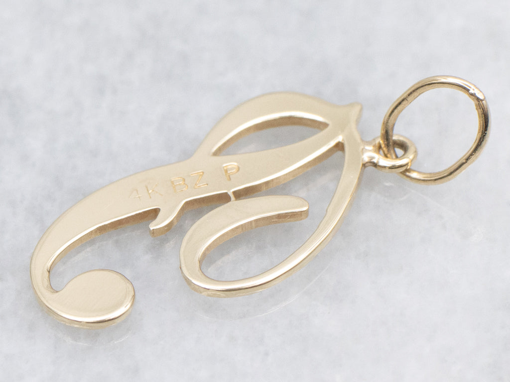 Cursive Yellow Gold Letter "P" Initial Pendant
