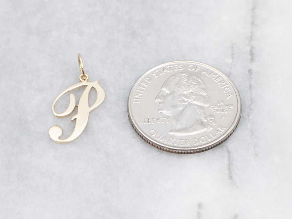 Cursive Yellow Gold Letter "P" Initial Pendant