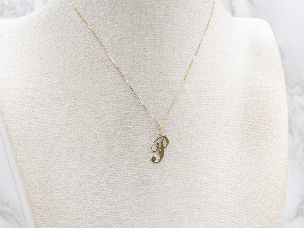 Cursive Yellow Gold Letter "P" Initial Pendant