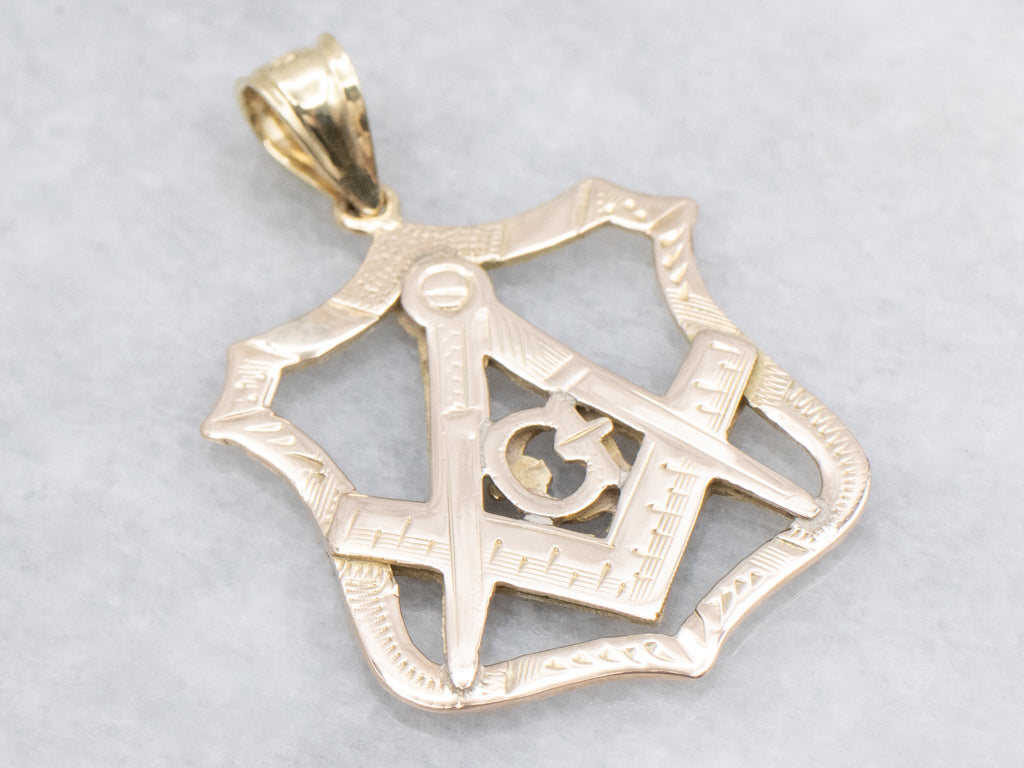 Engraved Gold Vintage Masonic Pendant