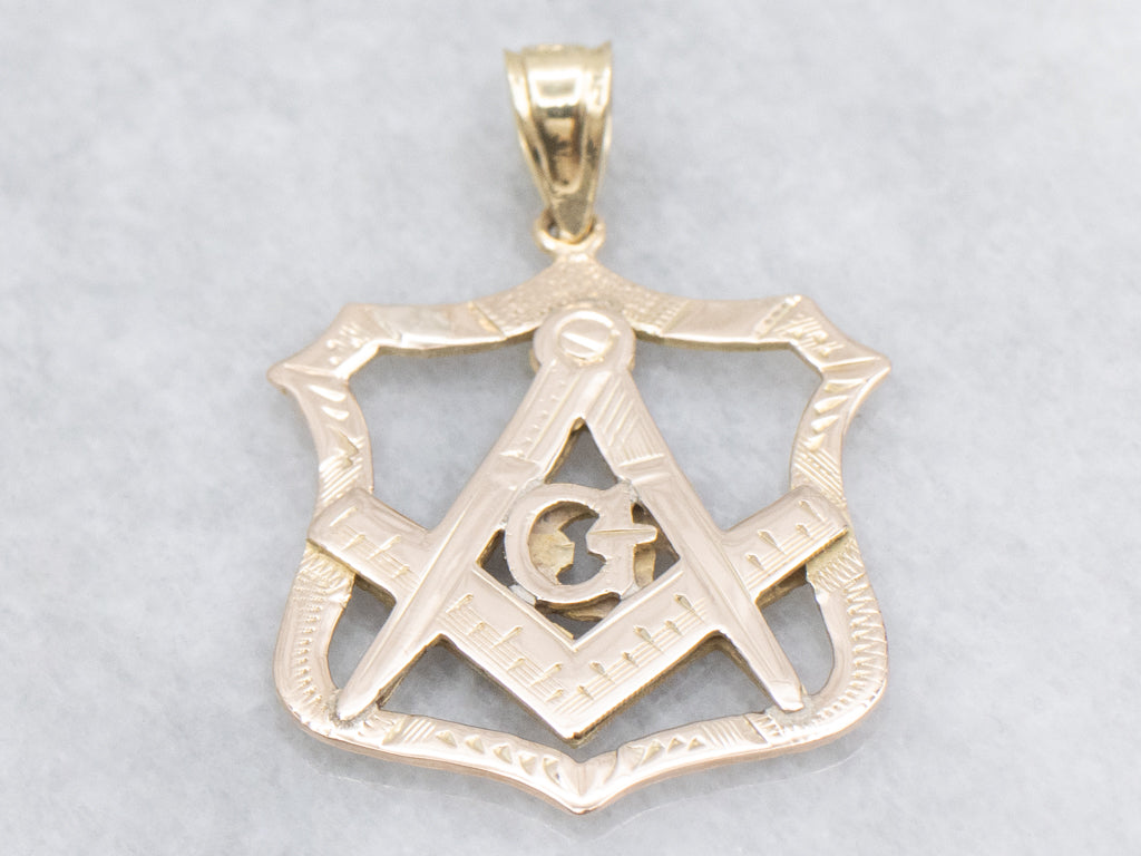 Engraved Gold Vintage Masonic Pendant