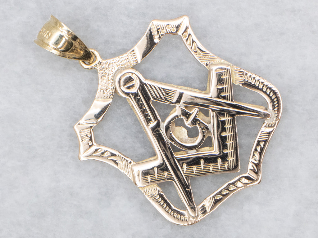 Engraved Gold Vintage Masonic Pendant