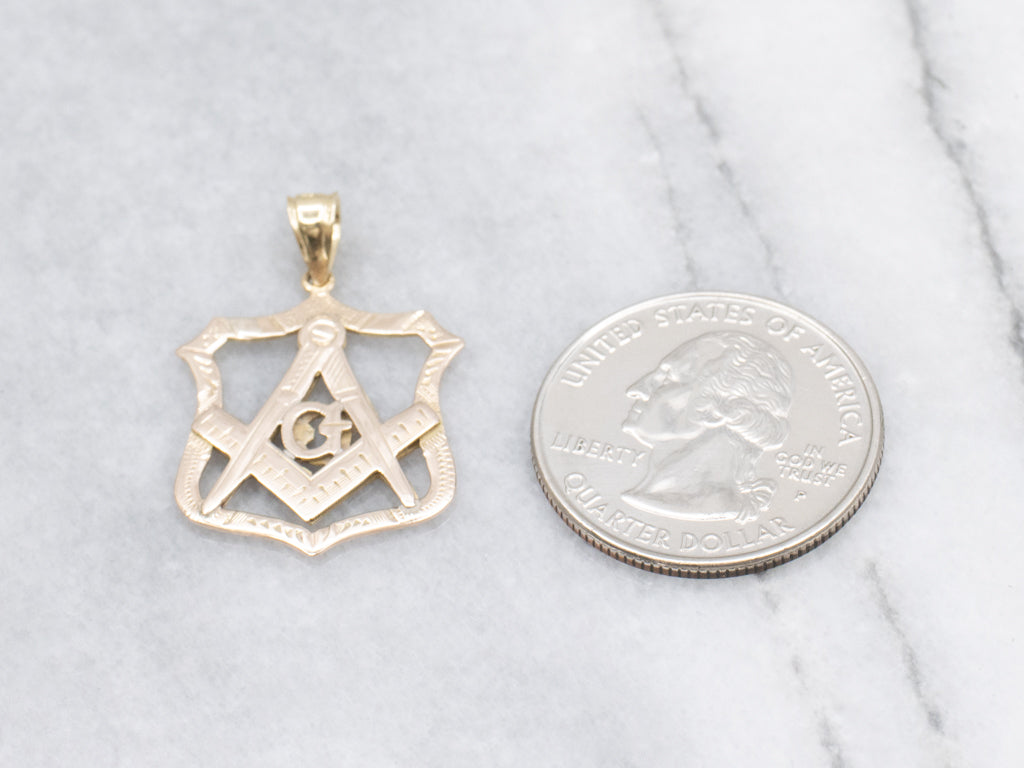 Engraved Gold Vintage Masonic Pendant