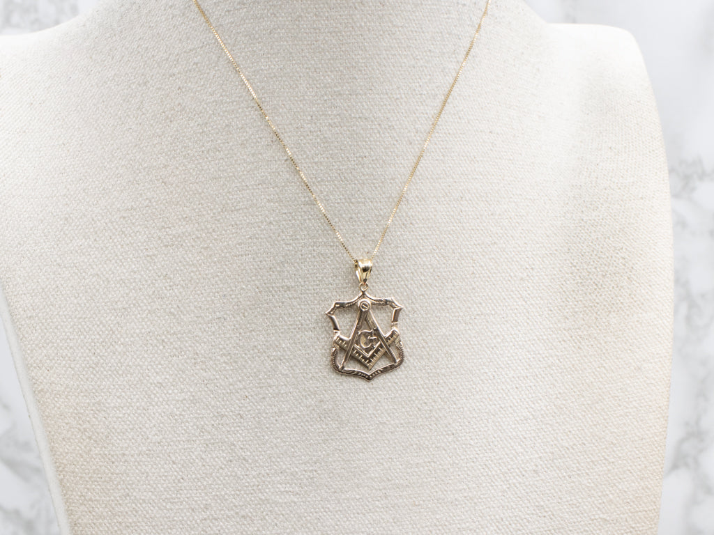 Engraved Gold Vintage Masonic Pendant