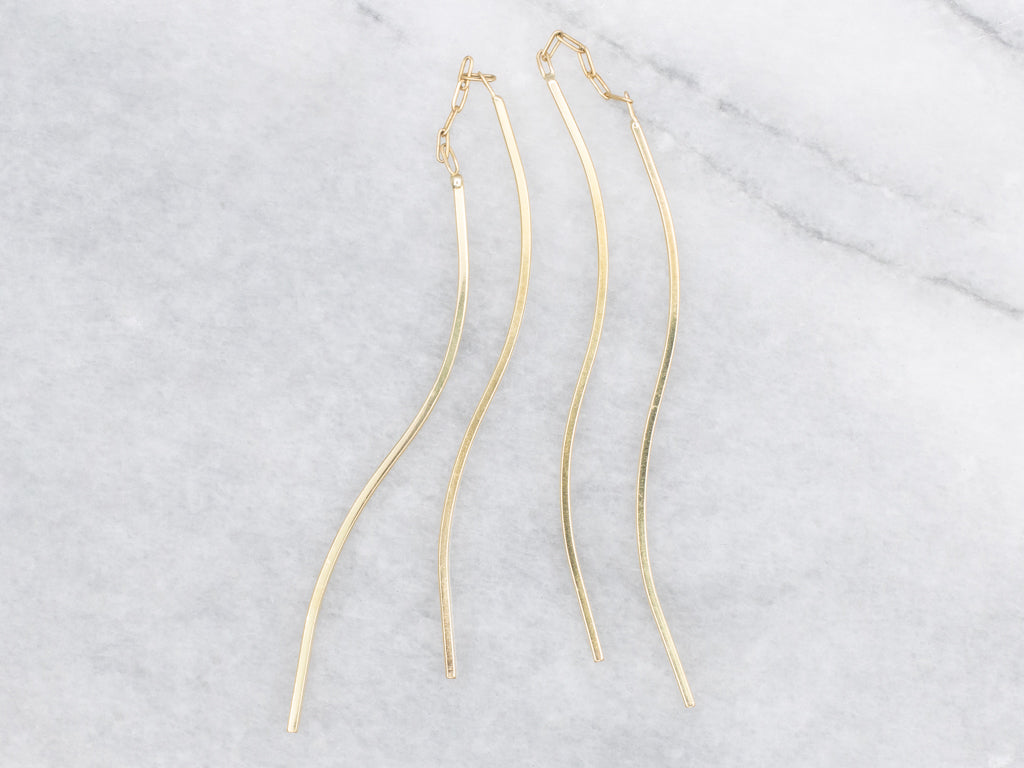 Minimalist Yellow Gold Curved Threader Earrings