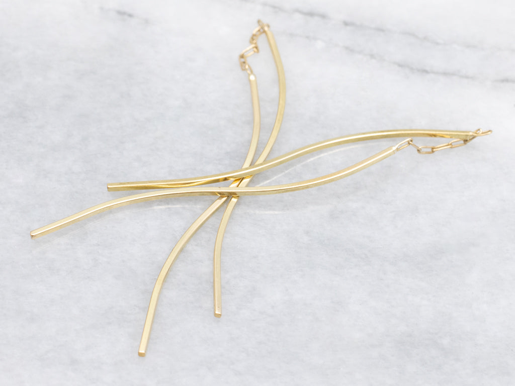 Minimalist Yellow Gold Curved Threader Earrings