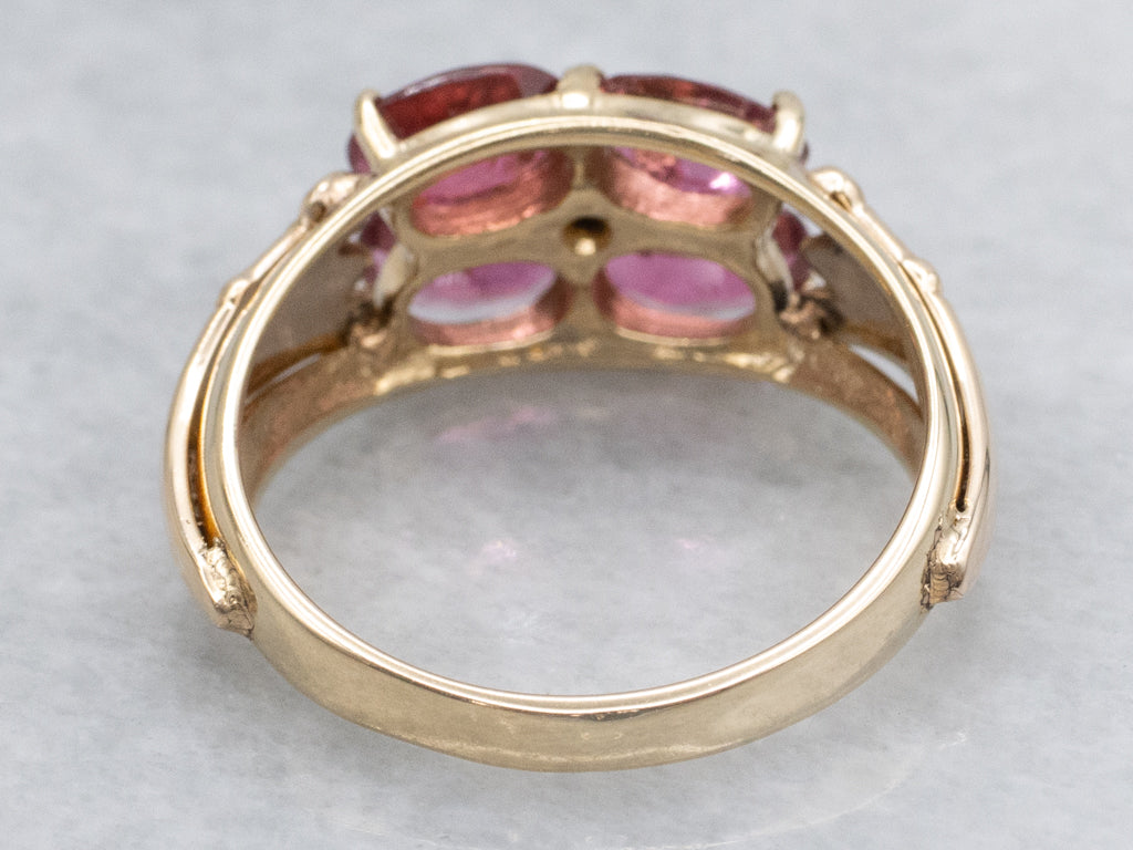 Pink Tourmaline and Diamond Cluster Ring with Victorian Elements