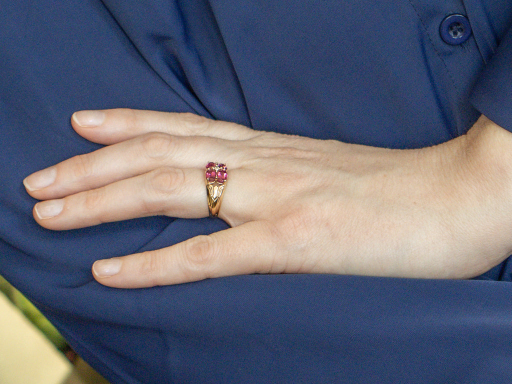Pink Tourmaline and Diamond Cluster Ring with Victorian Elements